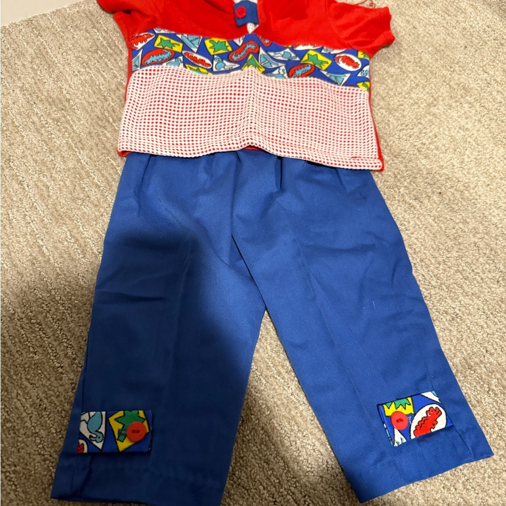 Vintage 80s 90s Boys 2 Piece Outfit Set 24 Months Colorblock USA Made